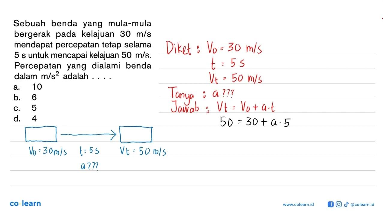 Sebuah benda yang mula-mula bergerak pada kelajuan 30 m/s