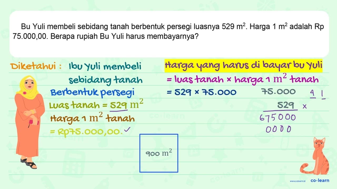 Bu Yuli membeli sebidang tanah berbentuk persegi luasnya