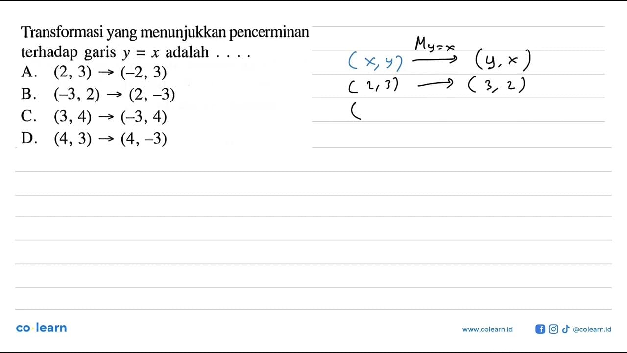 Transformasi yang menunjukkan pencerminan terhadap garis