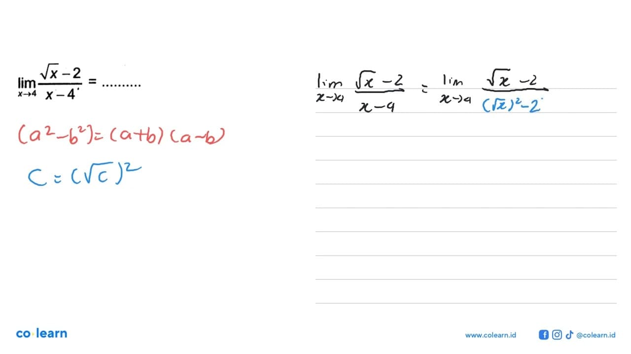 limit x->4 (akar(x)-2)/(x-4)=