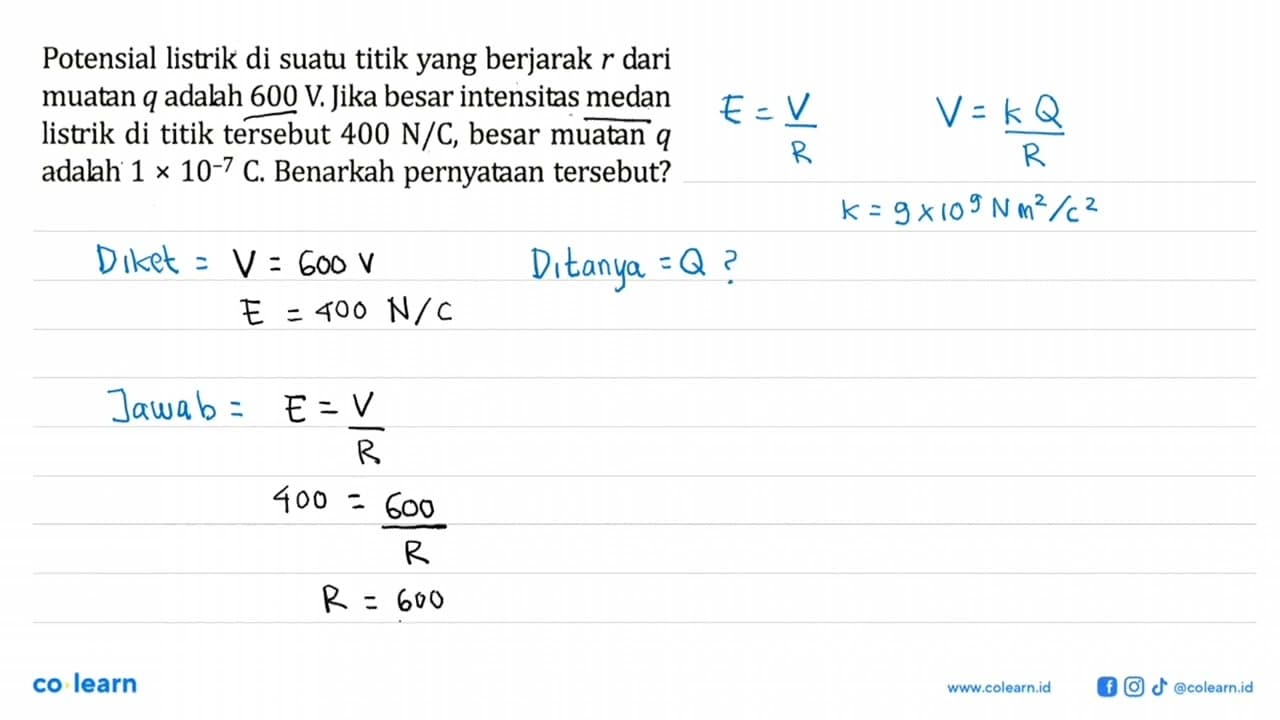 Potensial listrik di suatu titik yang berjarak r dari