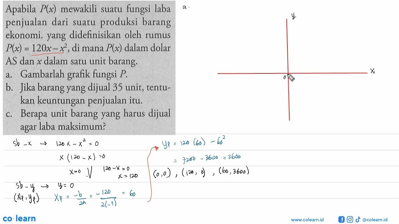 Apabila P(x) mewakili suatu fungsi laba penjualan dari