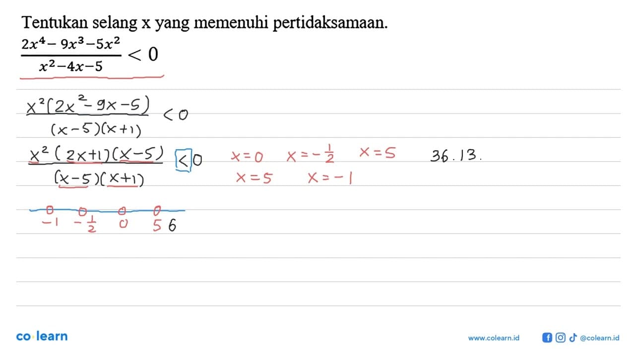 Tentukan selang x yang memenuhi pertidaksamaan.