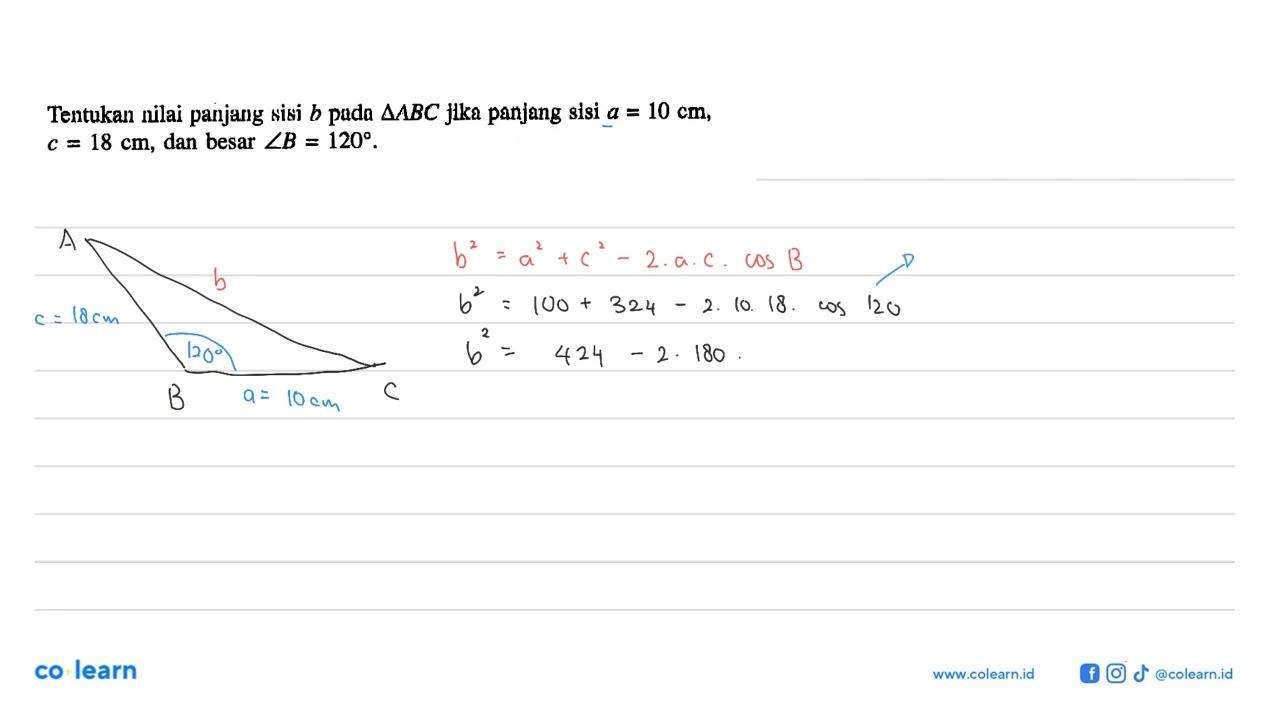 Tentukan nlai panjang sisi b pada segitiga ABC Jlka panjang