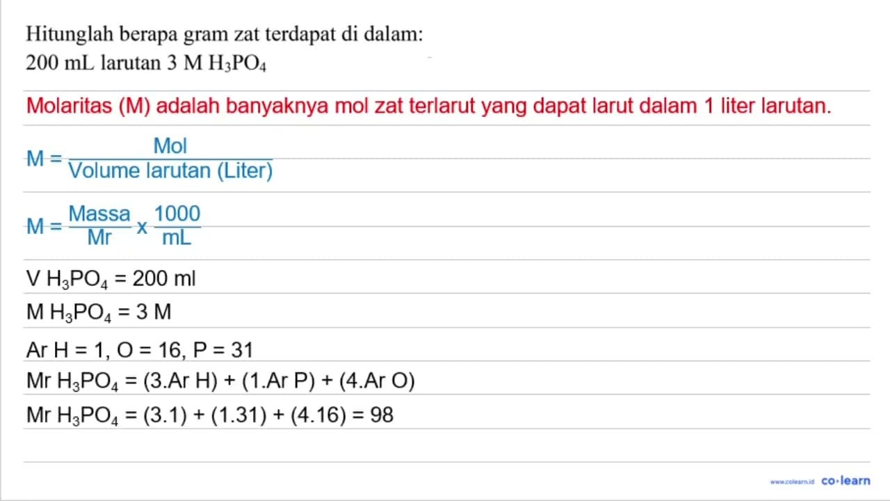 Hitunglah berapa gram zat terdapat di dalam: 200 ~mL