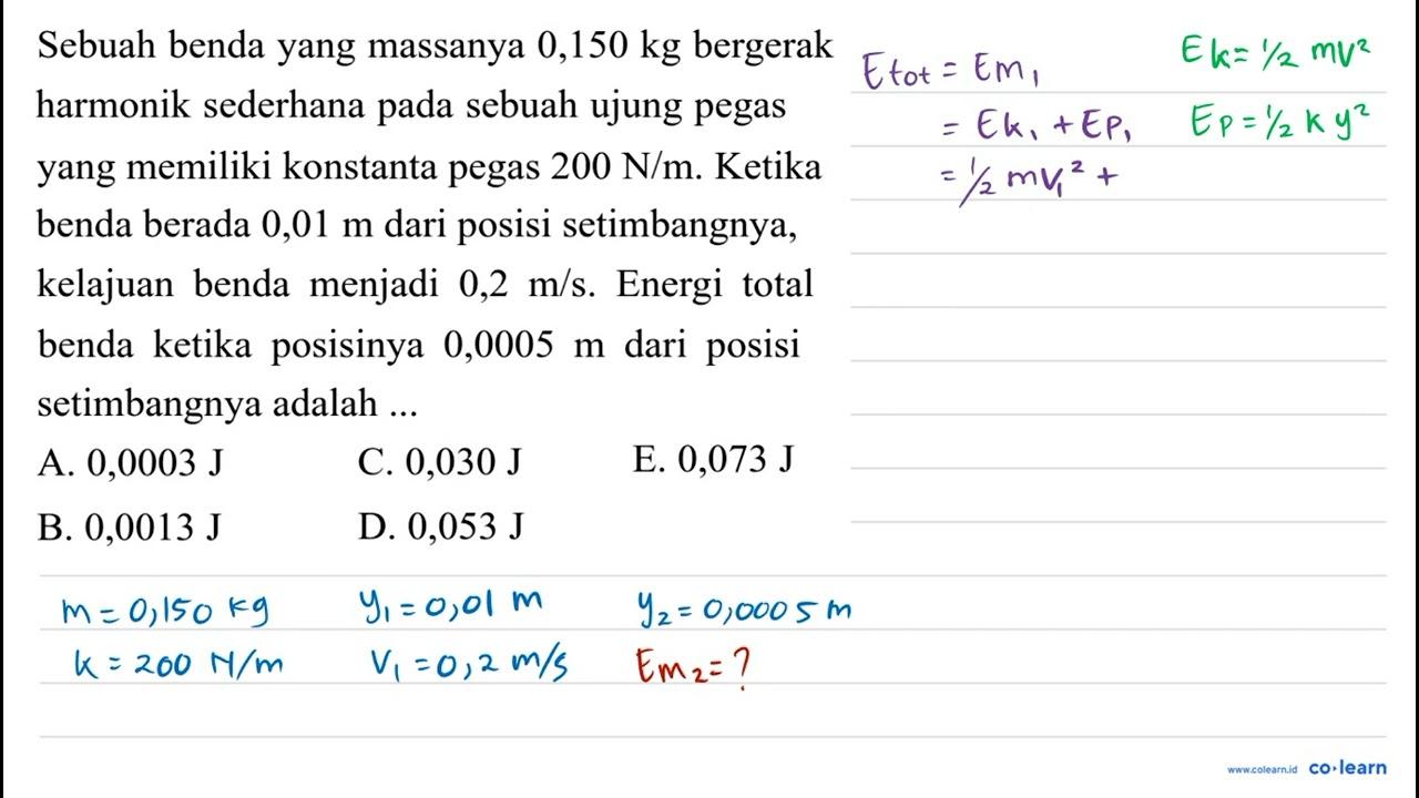 Sebuah benda yang massanya 0,150 kg bergerak harmonik