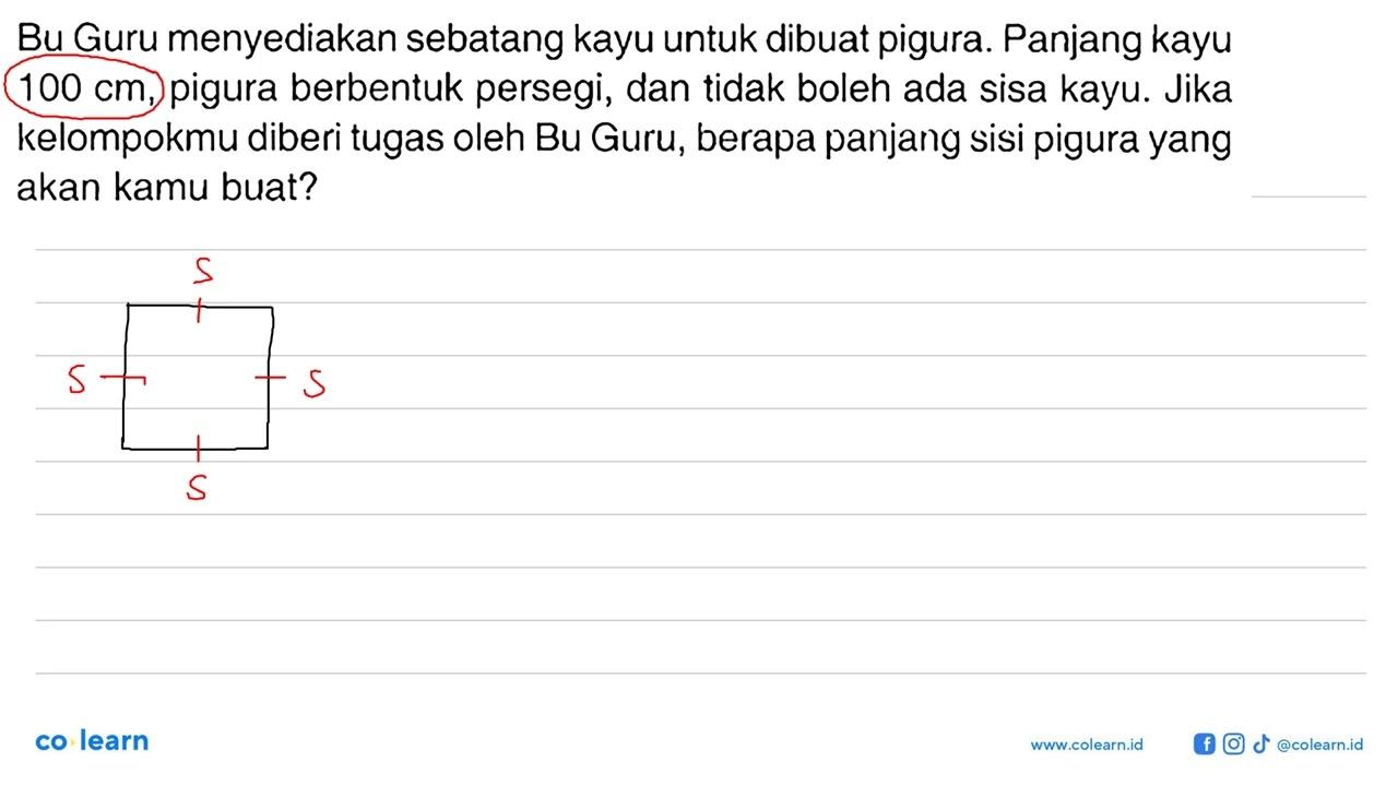 Bu Guru menyediakan sebatang kayu untuk dibuat pigura.