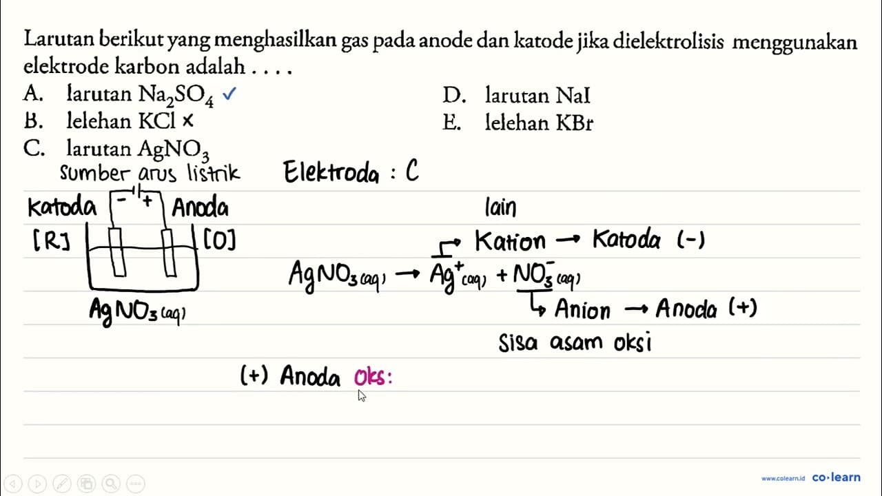 Larutan berikut yang menghasilkan gas pada anode dan katode