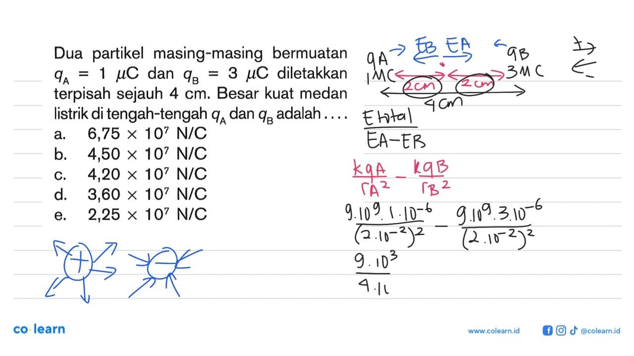 Dua partikel masing-masing bermuatan qA = 1 mu C dan qB = 3