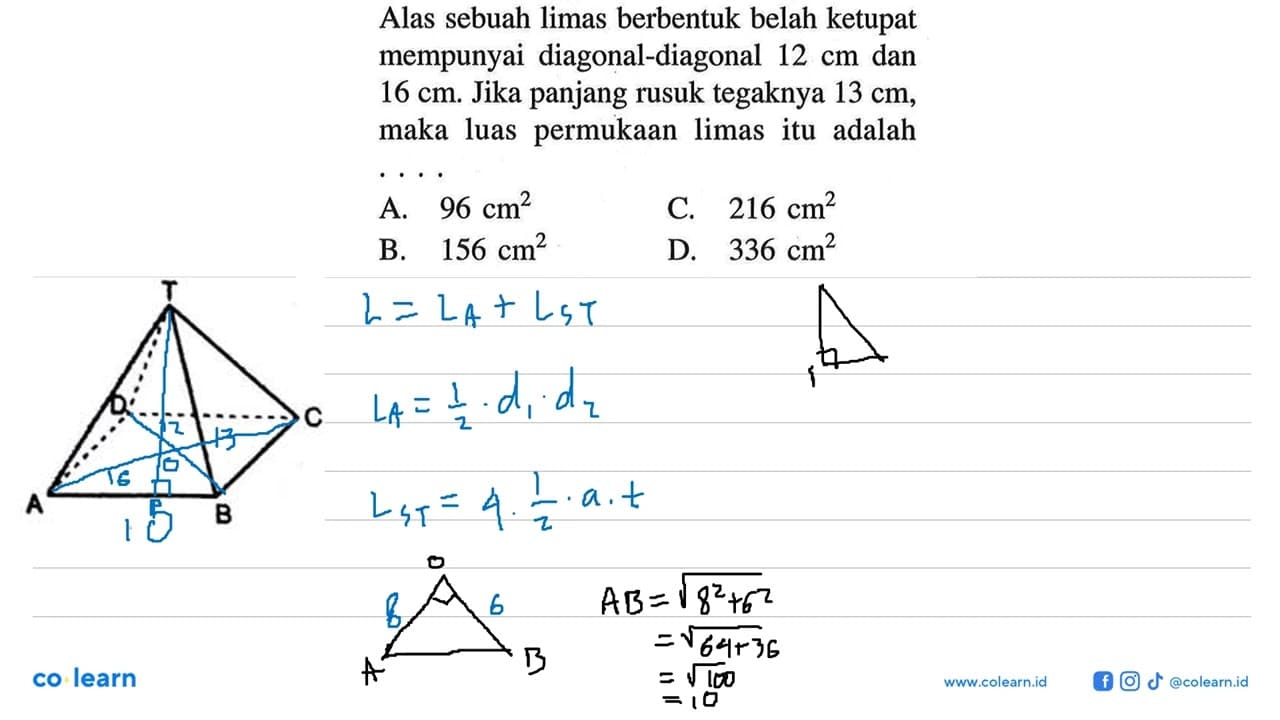Alas sebuah limas berbentuk belah ketupat mempunyai