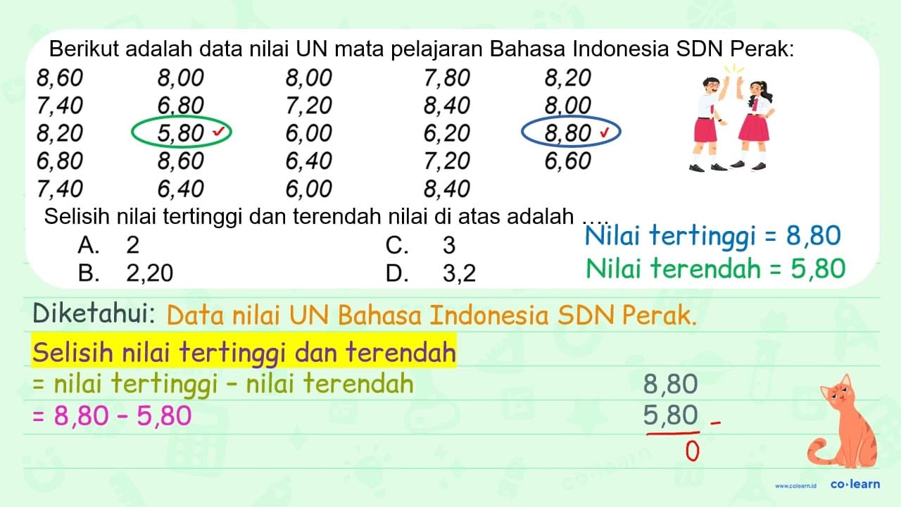 Berikut adalah data nilai UN mata pelajaran bahasa