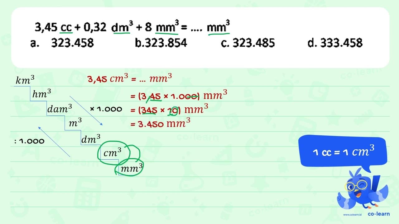 3,45 cc + 0,32 dm^3 + 8 mm^3 =.... mm^3