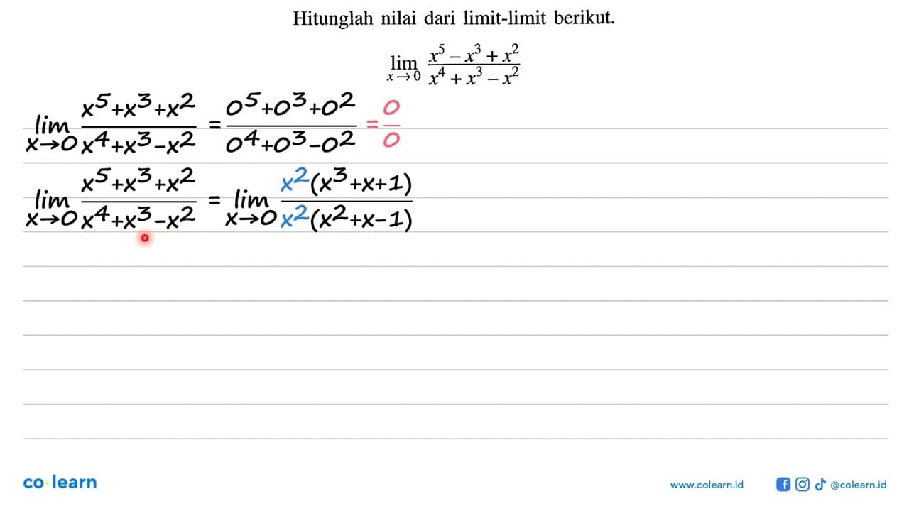 Hitunglah nilai dari limit-limit berikut. limit x->0