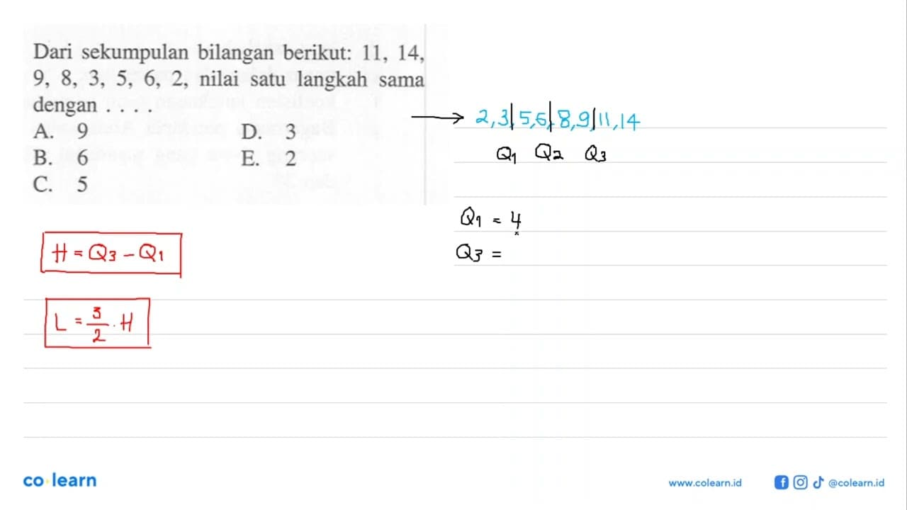 Dari sekumpulan bilangan berikut: 11, 14, 9, 8, 3, 5, 6, 2,