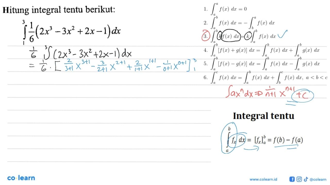 Hitung integral tentu berikut:integral 1 3 1/6