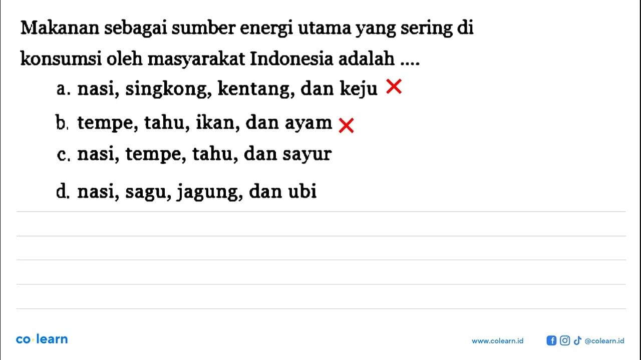 Makanan sebagai sumber energi utama yang sering di konsumsi