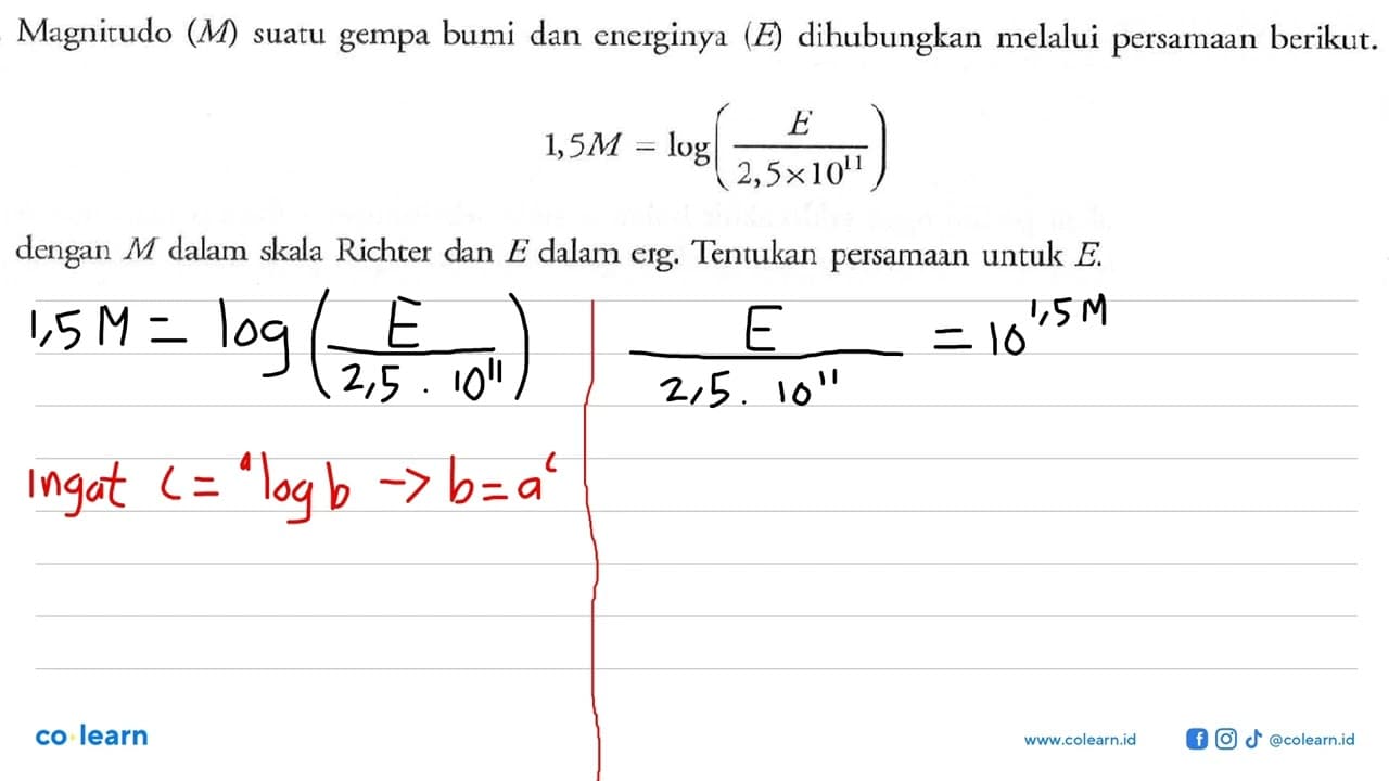 Magnitudo (M) suatu gempa bumi dan energinya (E)