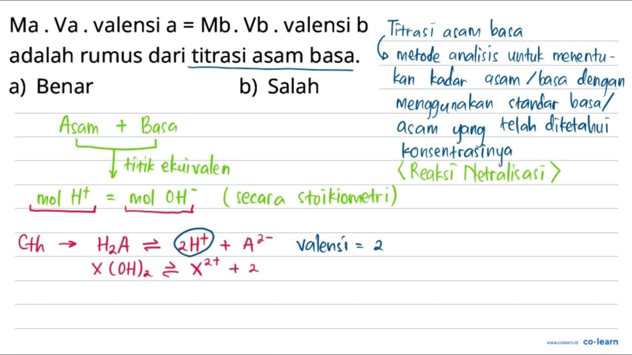 Ma . Va . valensi a = Mb . Vb . valensi b adalah rumus dari