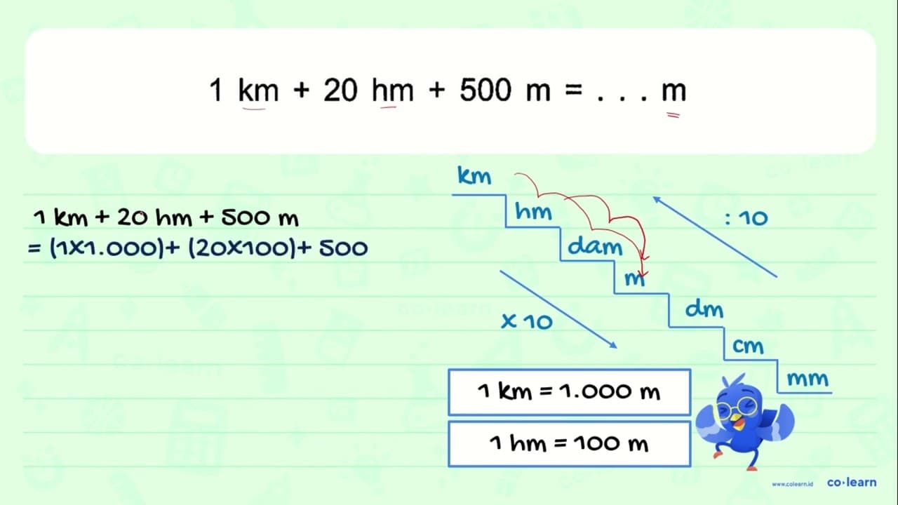 1 km + 20 hm + 500 m = ... m