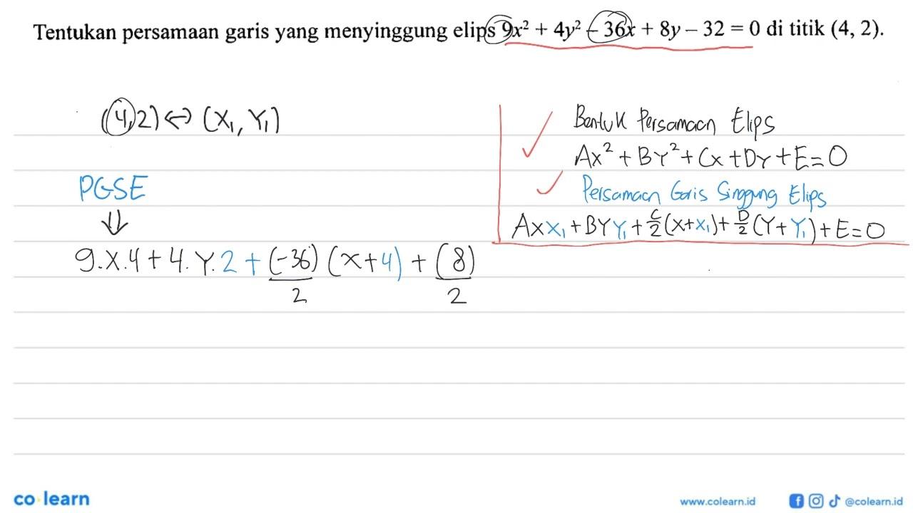 Tentukan persamaan garis yang menyinggung elips