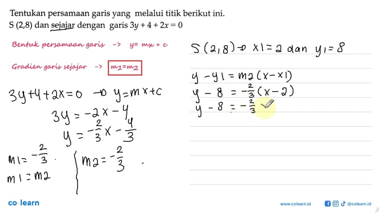 Tentukan persamaan garis yang melalui titik berikut ini.