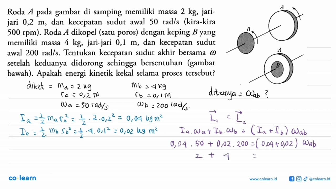 Roda A pada gambar di samping memiliki massa 2 kg ,