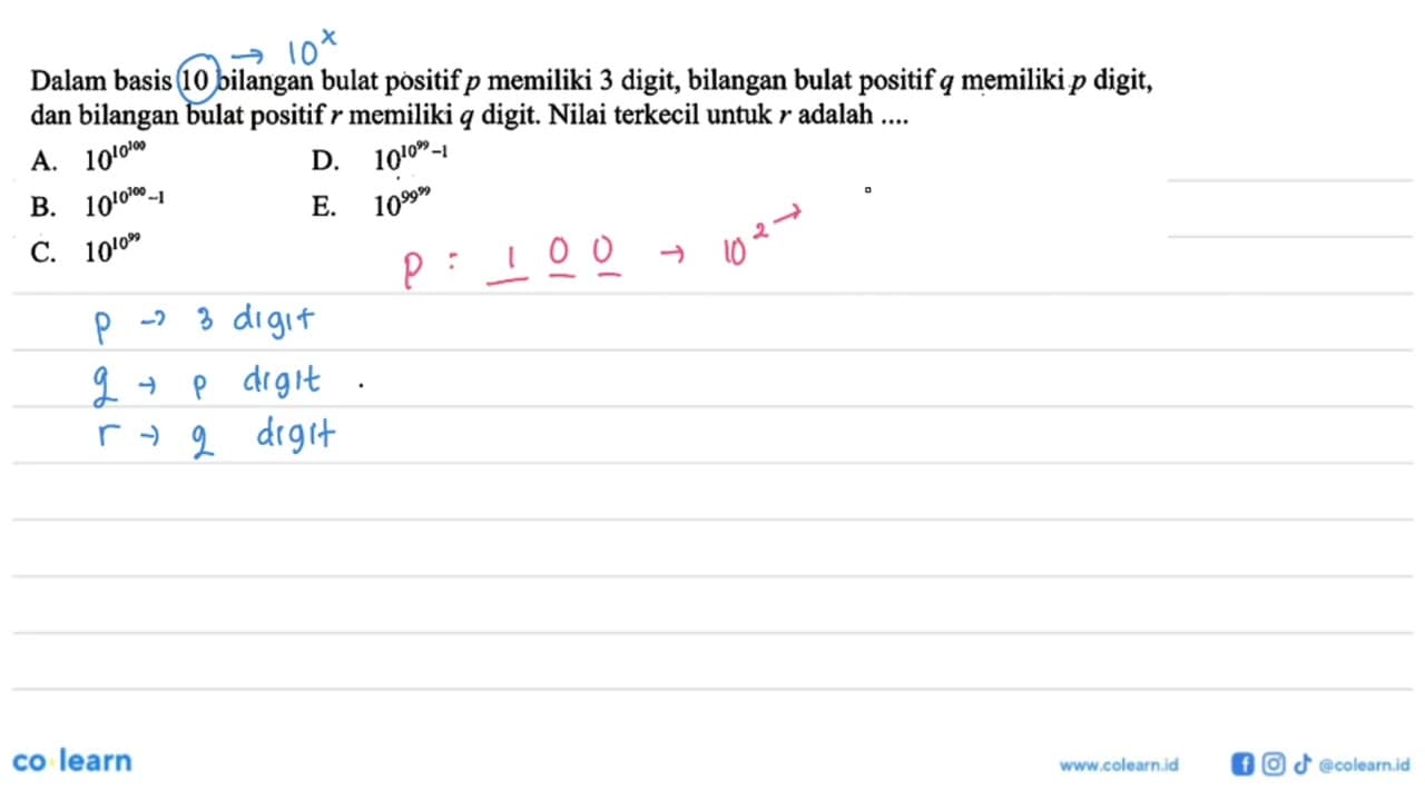 Dalam basis 10 bilangan bulat positif p memiliki 3 digit,