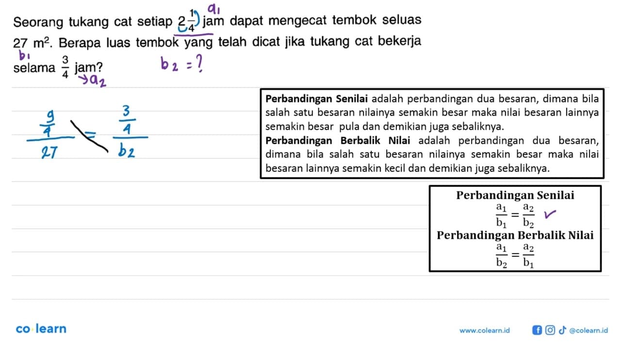 Seorang tukang cat setiap 2 1/4 jam dapat mengecat tembok