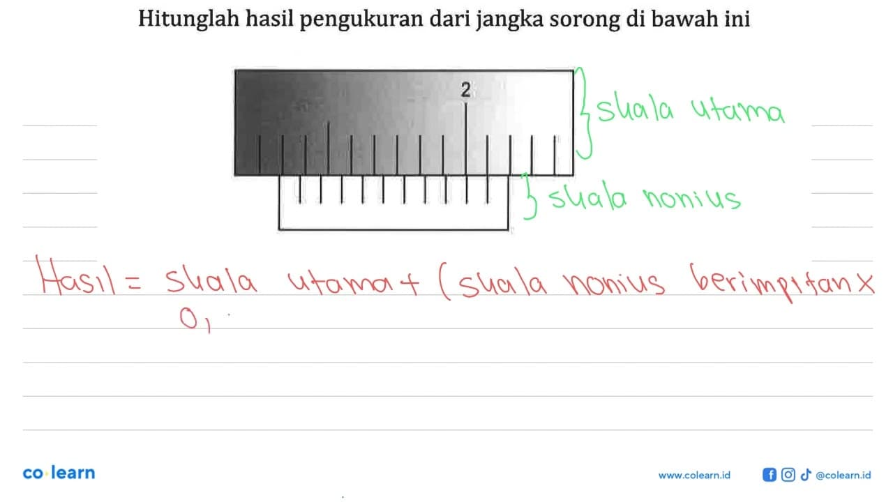 Hitunglah hasil pengukuran dari jangka sorong di bawah ini