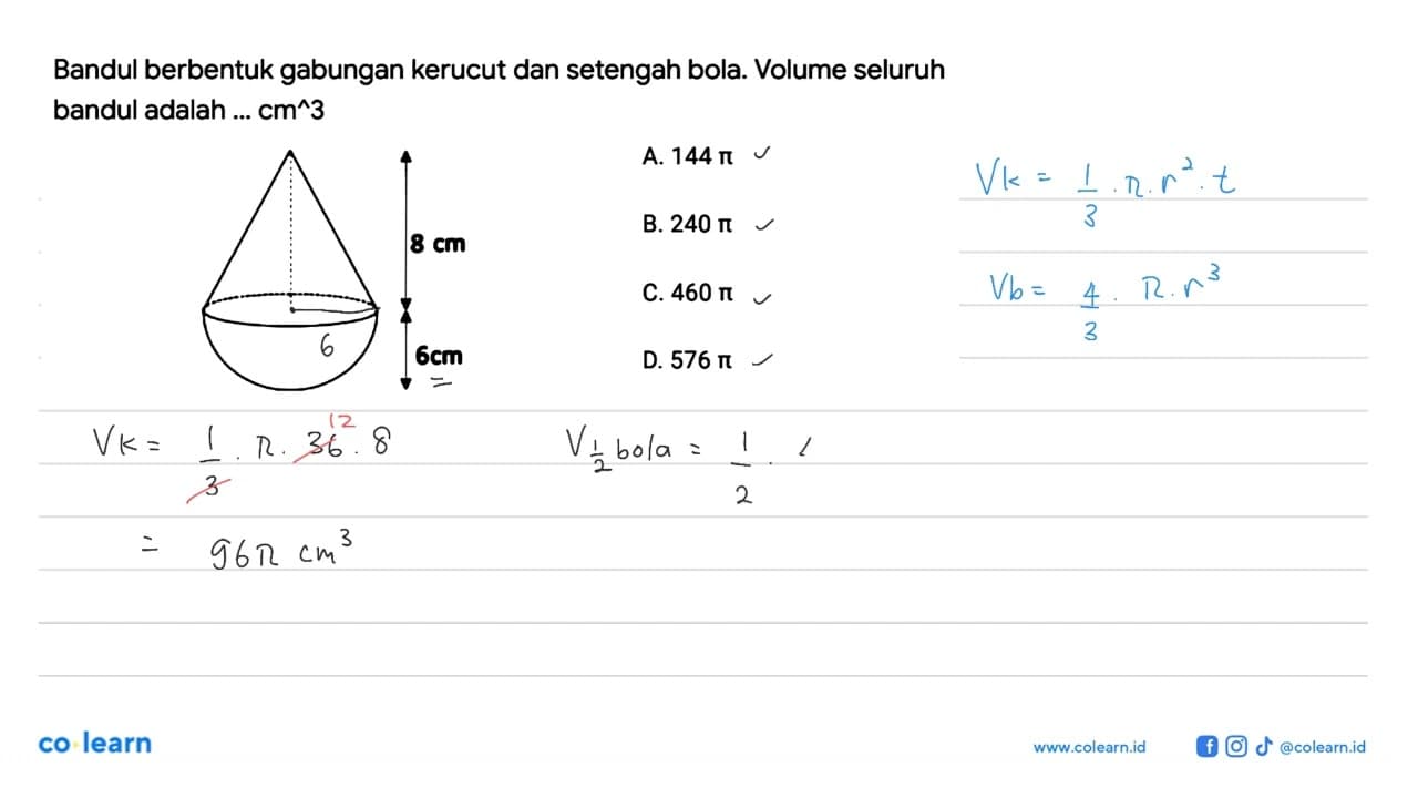 Bandul berbentuk gabungan kerucut dan setengah bola. Volume