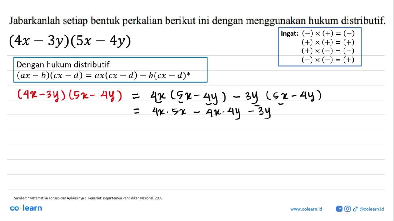 Jabarkanlah setiap bentuk perkalian berikut ini dengan