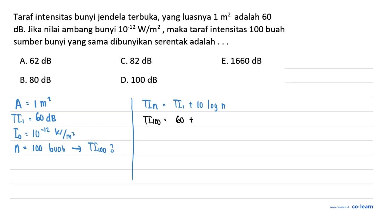 Taraf intensitas bunyi jendela terbuka, yang luasnya 1