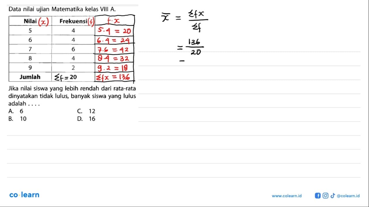 Data nilai ujian Matematika kelas VIII A.Nilai & Frekuensi5