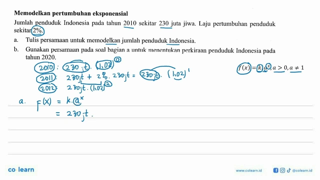 Memodelkan pertumbuhan eksponensial Jumlah penduduk