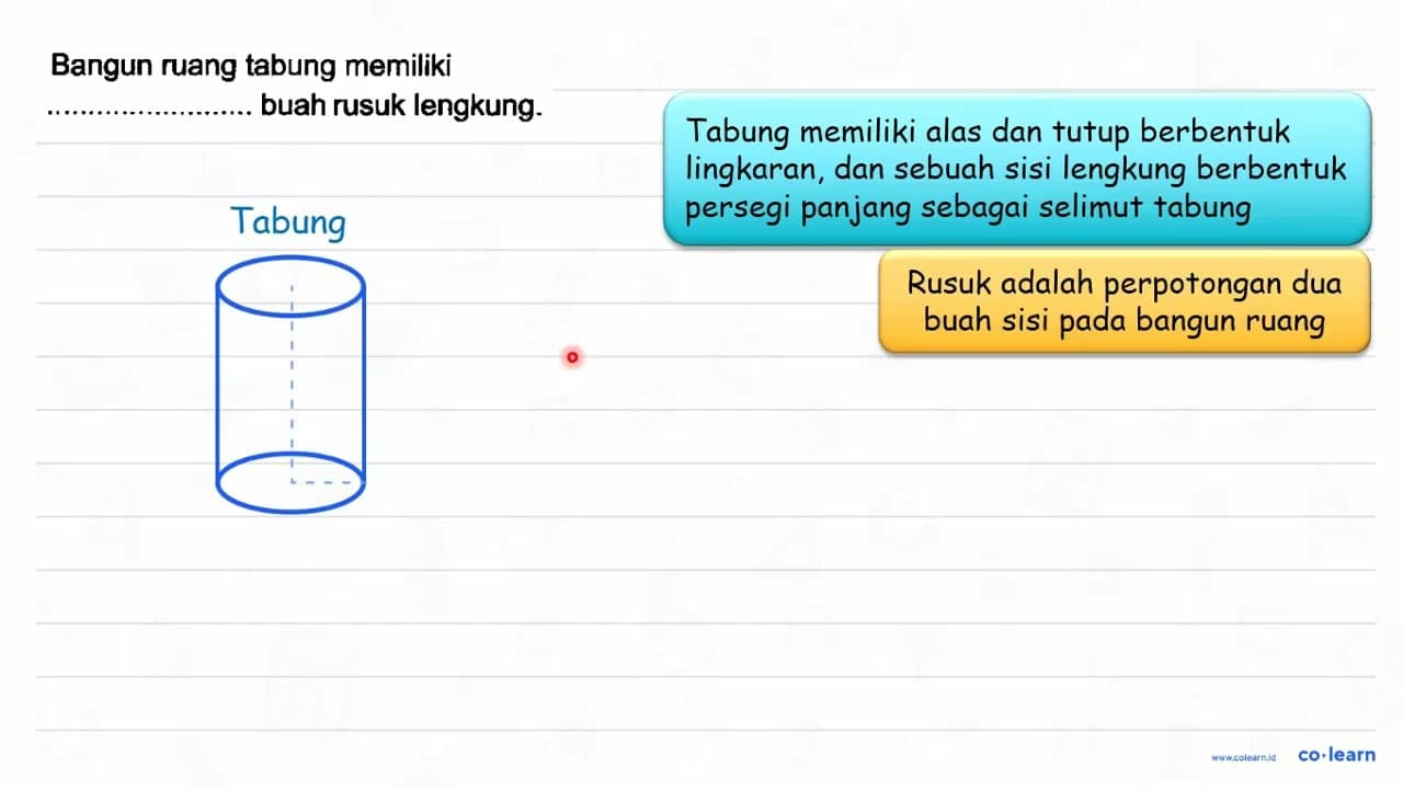 Bangun ruang tabung memiliki ... buah rusuk lengkung.