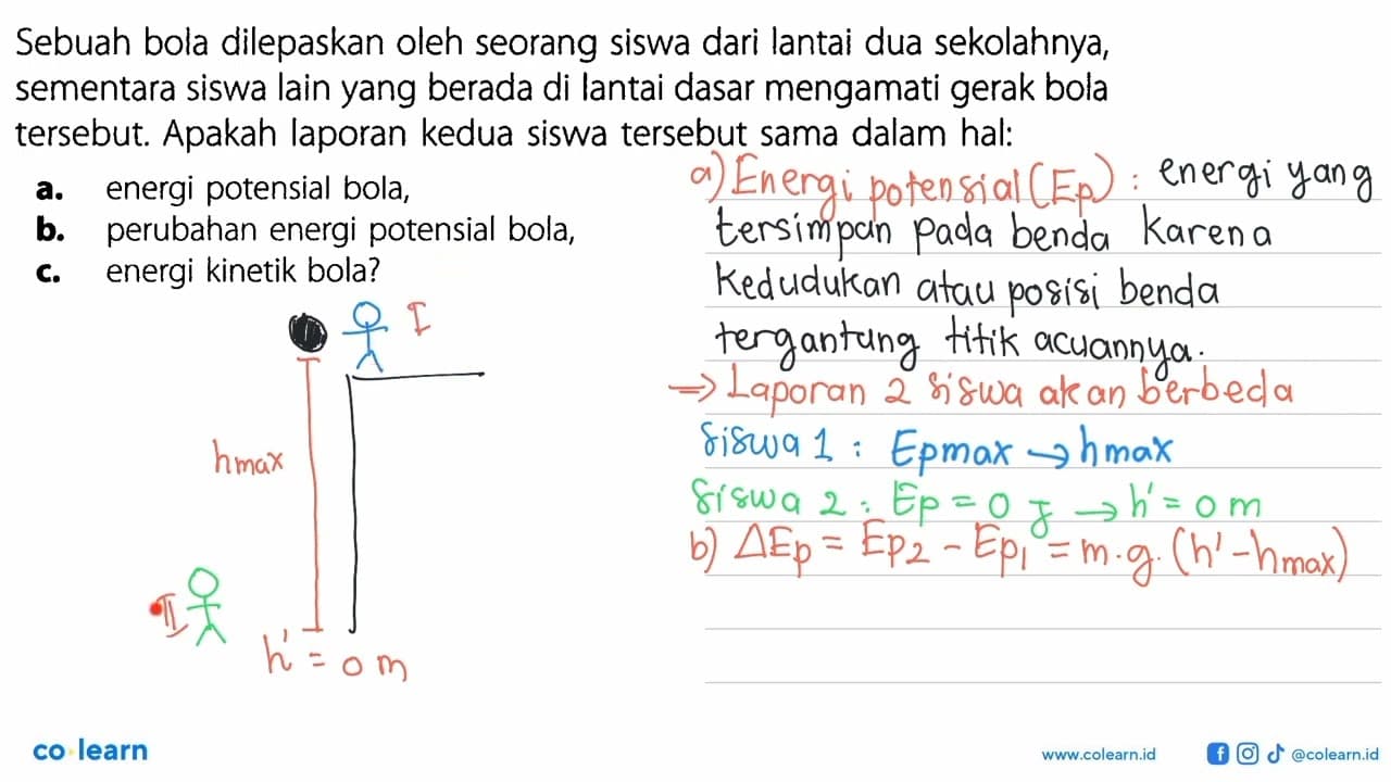 Sebuah bola dilepaskan oleh seorang siswa dari lantai dua