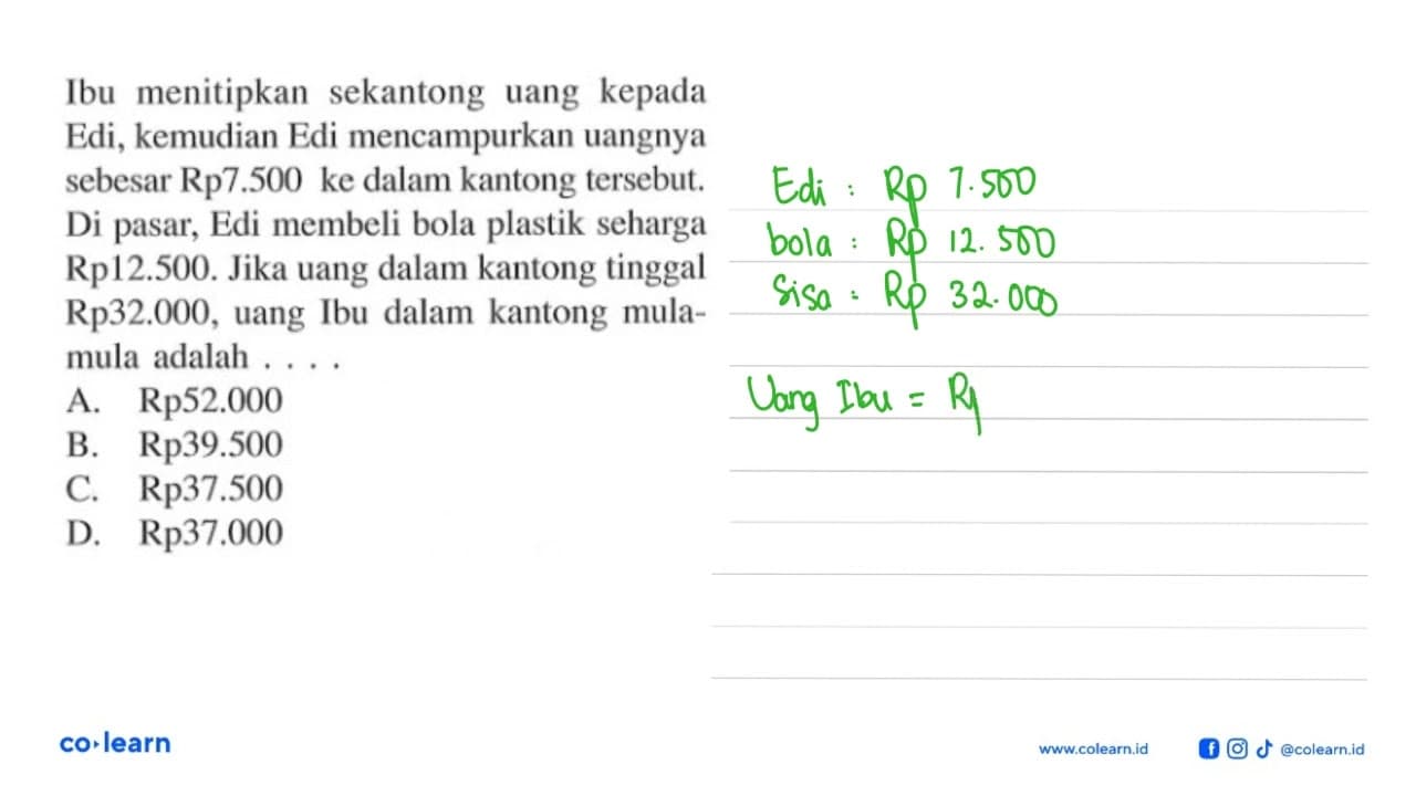 Ibu menitipkan sekantong uang kepada Edi, kemudian Edi