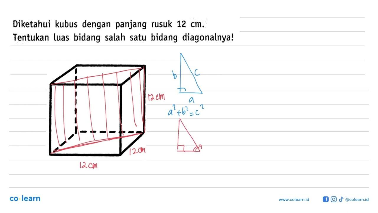 Diketahui kubus dengan panjang rusuk 12 cm. Tentukan luas