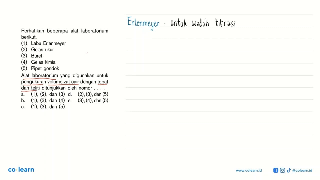 Perhatikan beberapa alat laboratorium berikut, (1) Labu