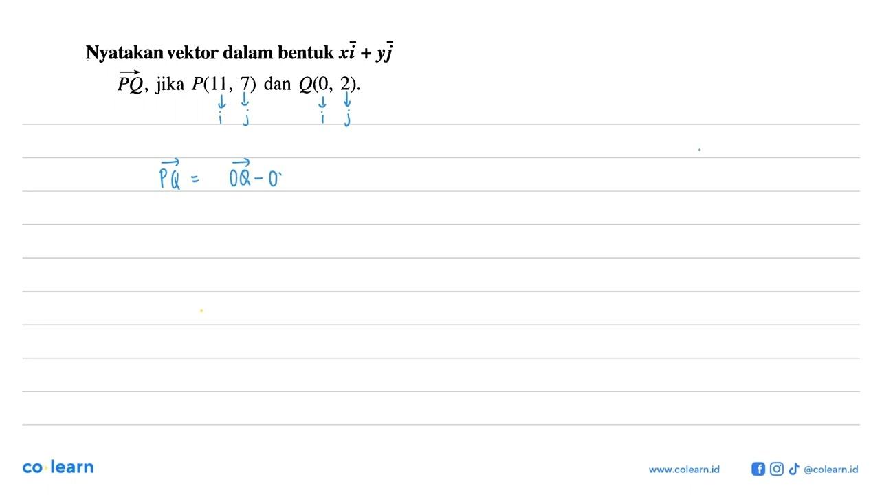 Nyatakan vektor dalam bentuk xi+yj vektor PQ, jika P(11,7)