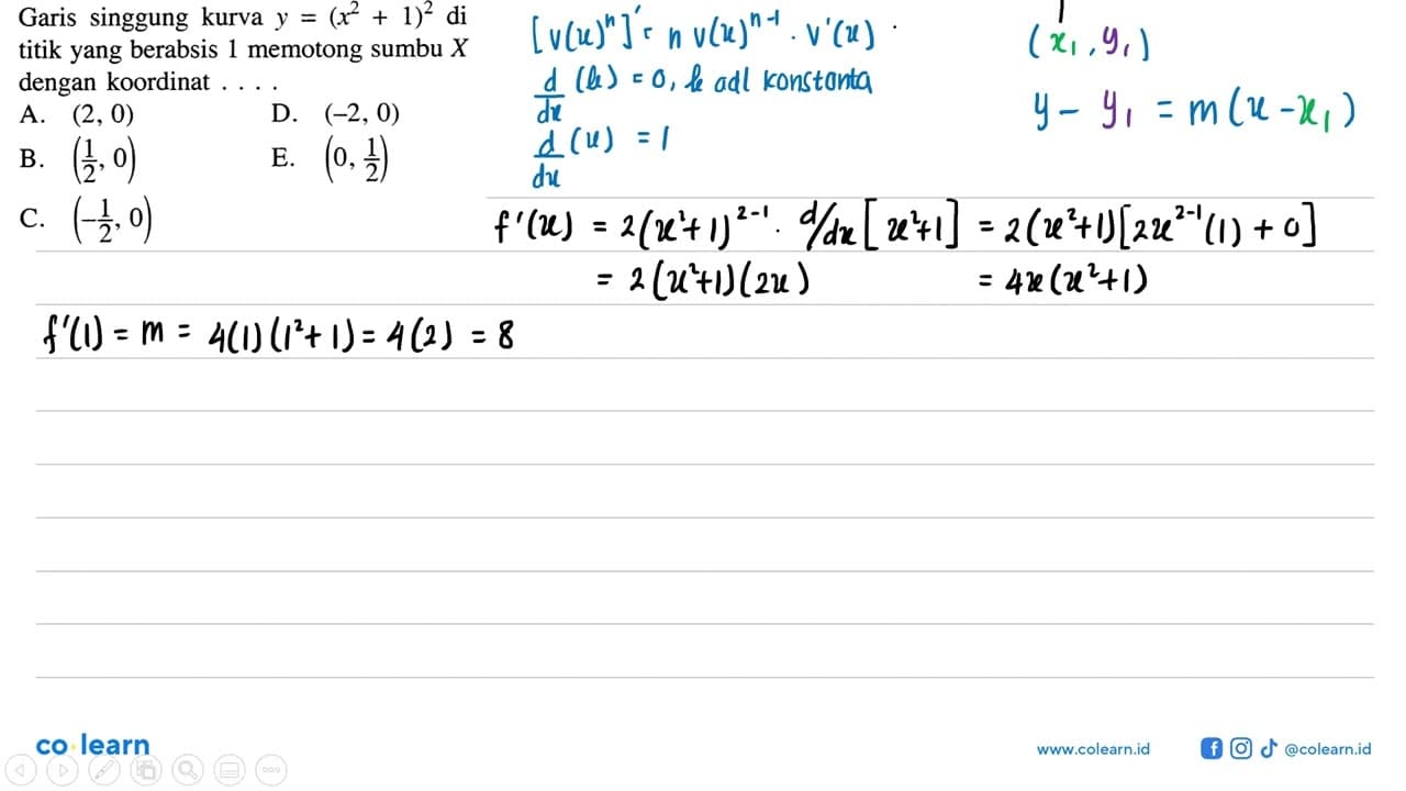 Garis singgung kurva y=(x^2+1)^2 di titik yang berabsis 1