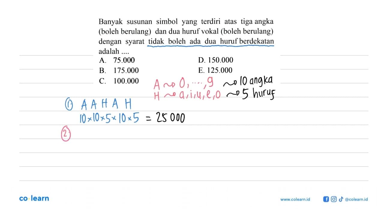 Banyak susunan simbol yang terdiri atas tiga angka (boleh