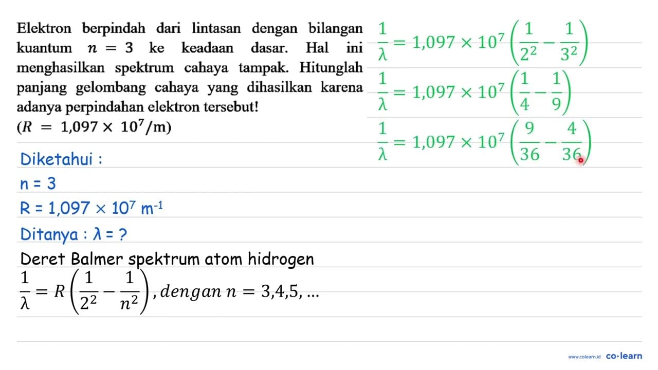 Elektron berpindah dari lintasan dengan bilangan kuantum