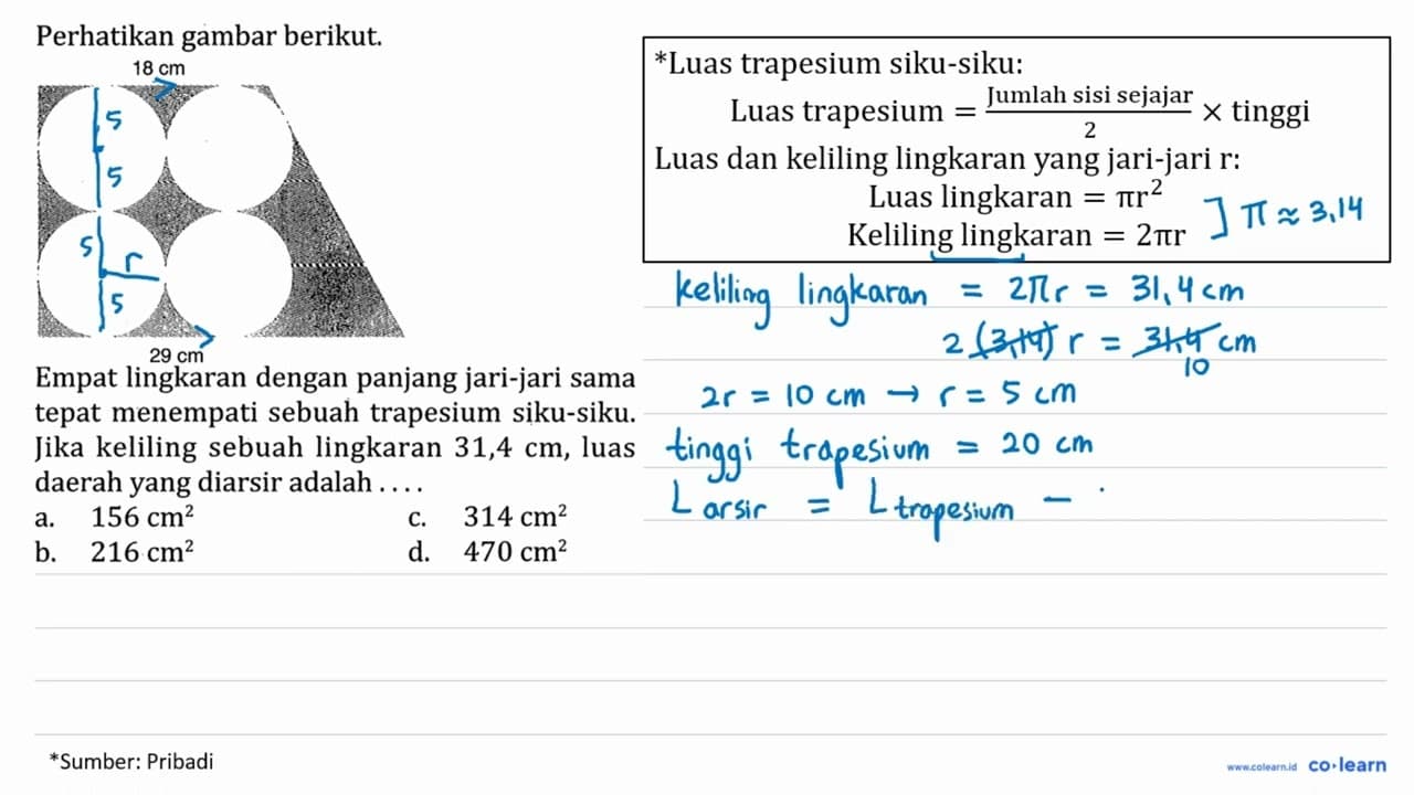 Perhatikan gambar berikut. 18 cm 29 cm Empat lingkaran