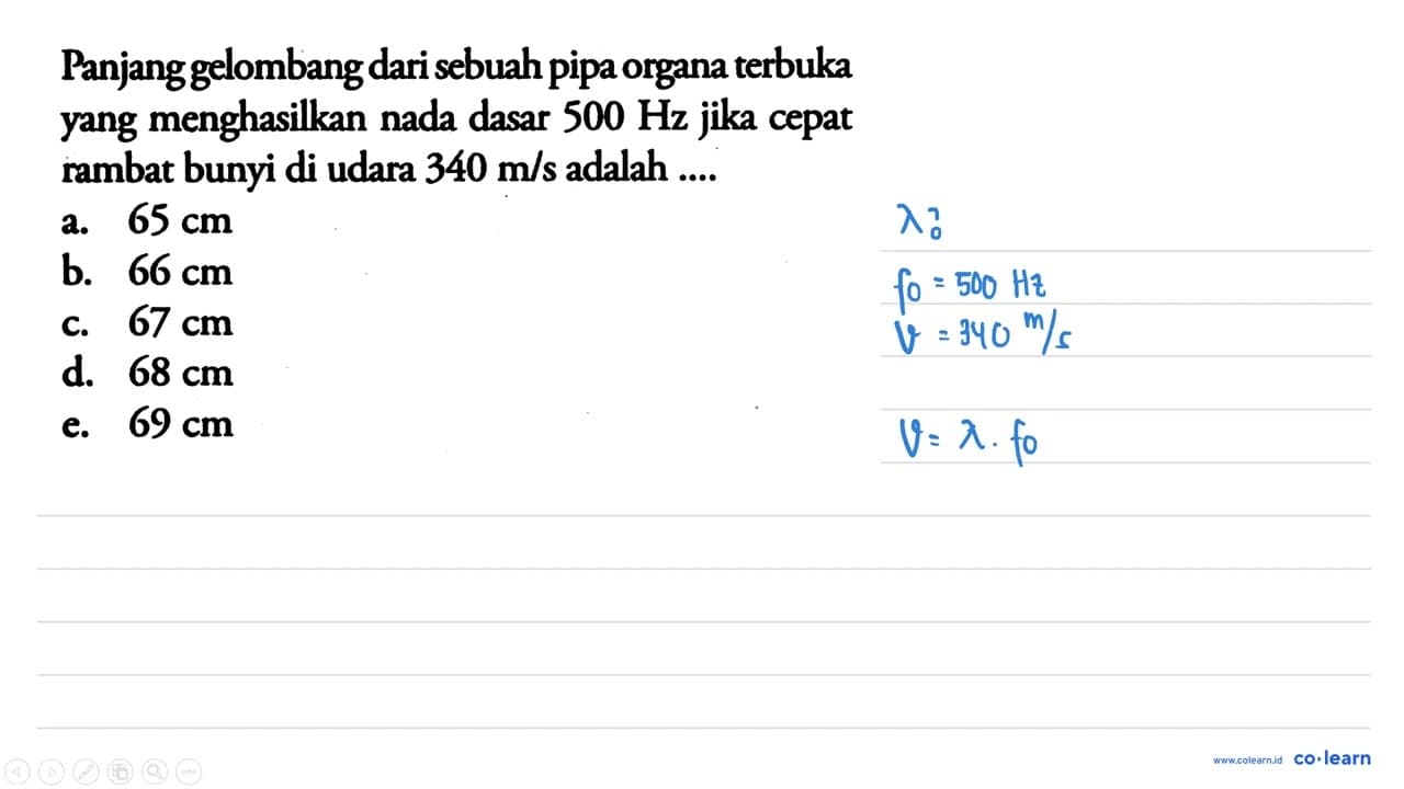 Panjang gelombang dari sebuah pipa organa terbuka yang