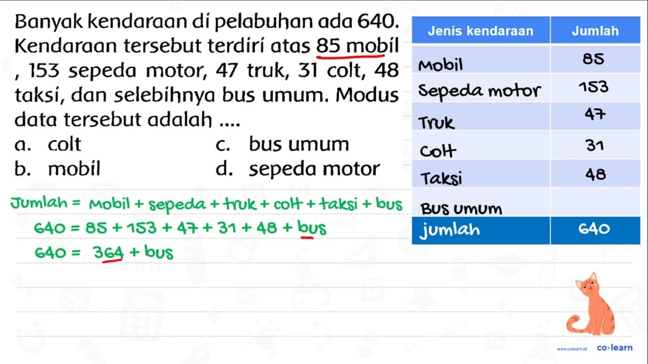 Banyak kendaraan di pelabuhan ada 640 . Kendaraan tersebut