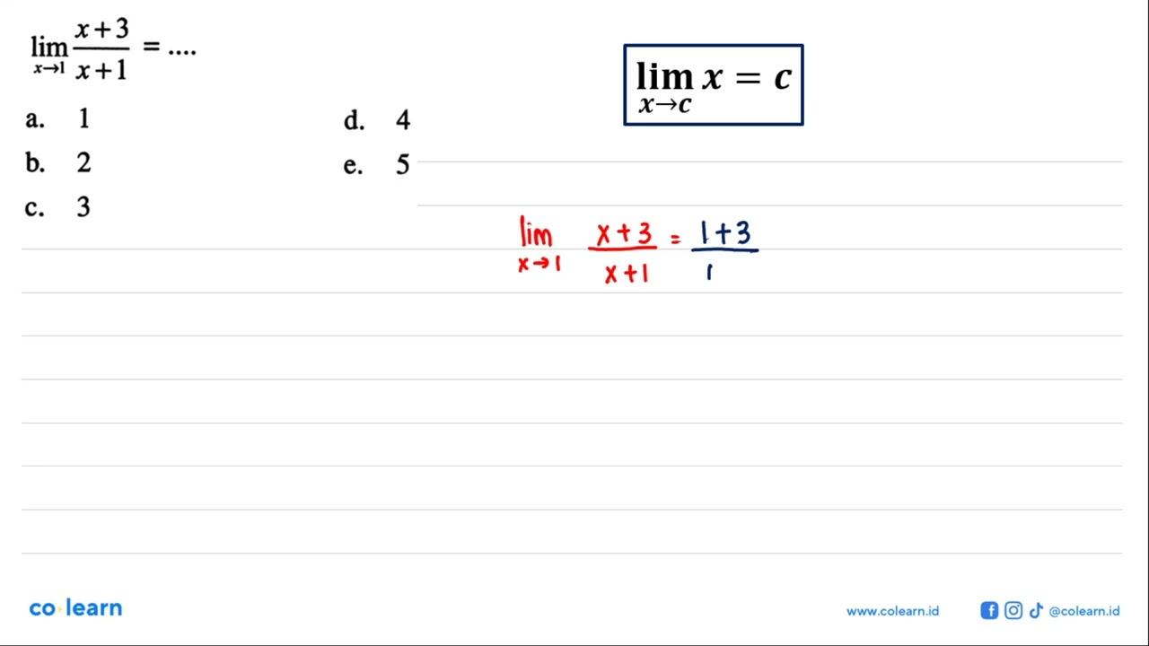 Lim x-> (x+3)/(x+1)=...