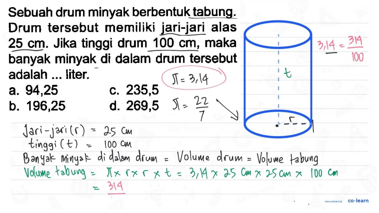 Sebuah drum minyak berbentuk tabung. Drum tersebut memiliki