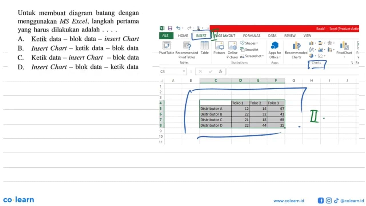 Untuk membuat diagram batang dengan menggunakan MS Excel,