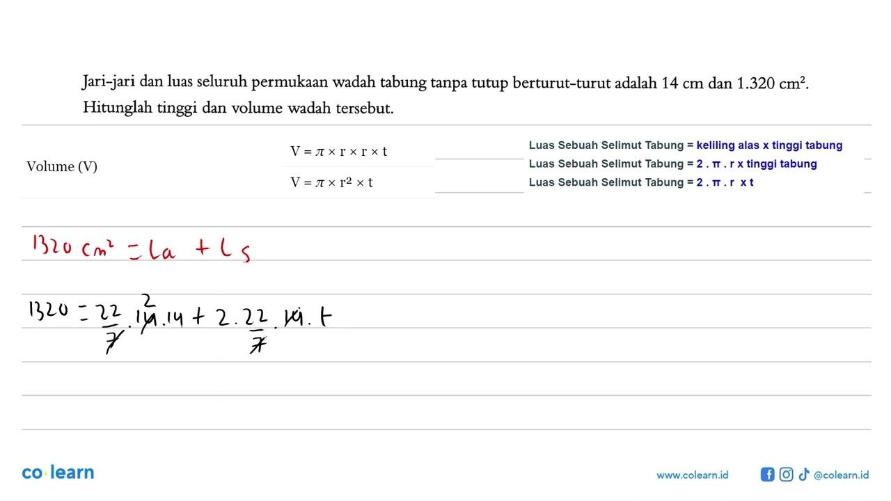 Jari-jari dan luas seluruh permukaan wadah tabung tanpa